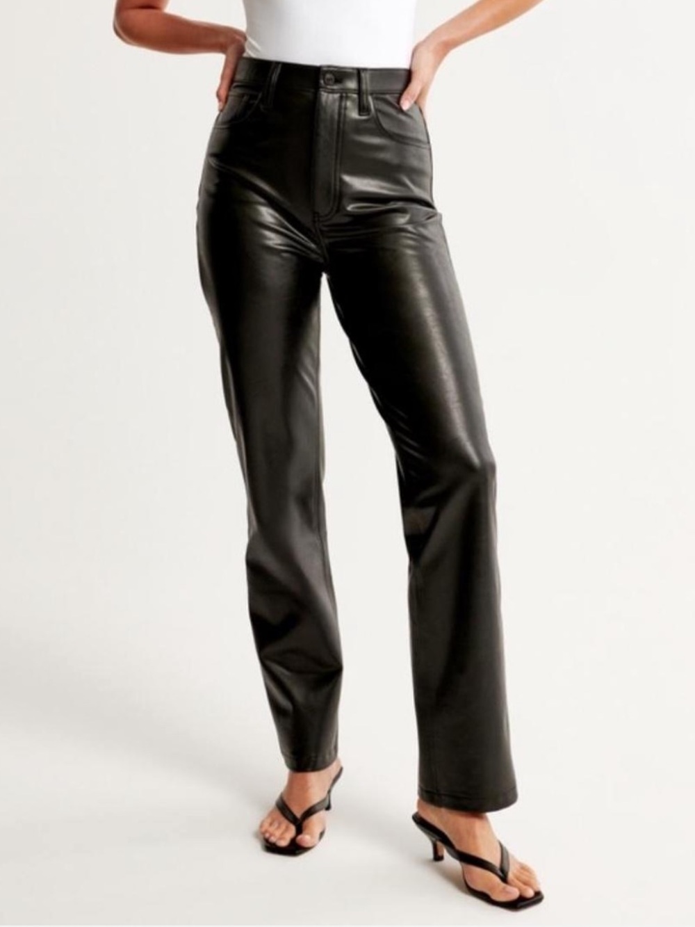 Abercrombie & Fitch Black Vegan Leather Straight-Leg Pants Short 28